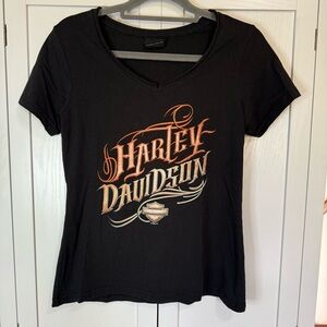 Harley-Davidson Powder Keg Mason OH Black Graphic V-Neck Tee Women’s Small 2020